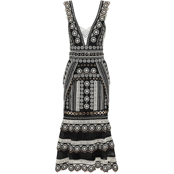 JONATHAN SIMKHAI Black Eyelet Macrame Midi Dress - Picture 3 of 8